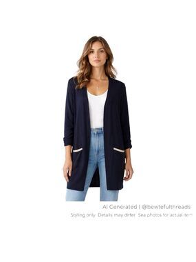 Frutti di Frutta Navy Long Cotton Cardigan Size 40 Fits M-L Minimalist Parisian
